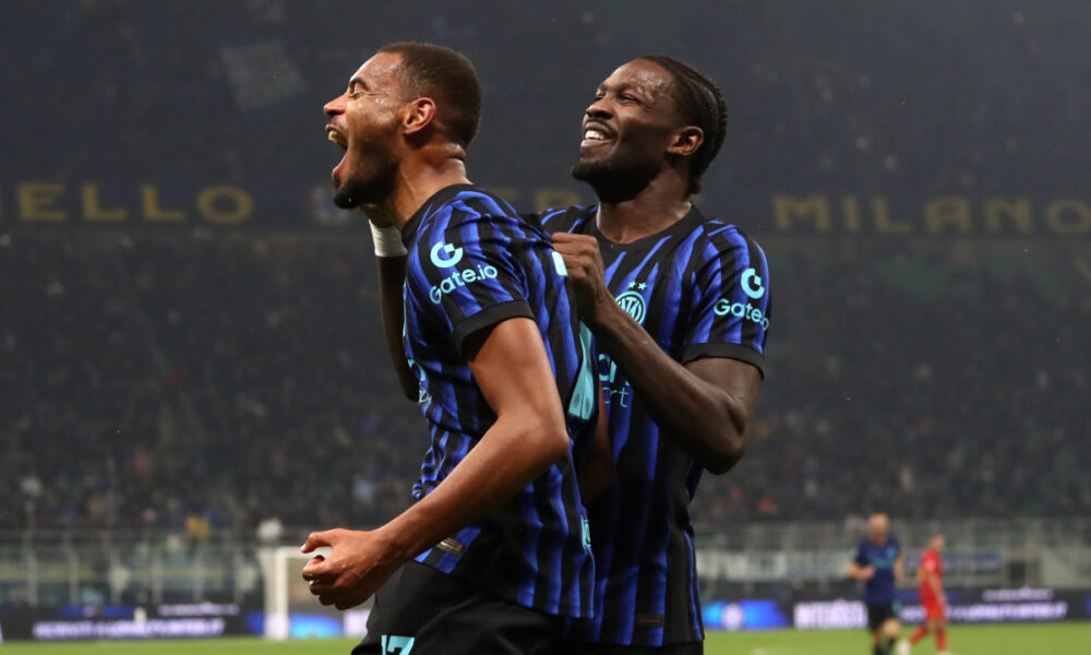 MILAN, ITALY - DECEMBER 03: Andy Diouf of FC Internazionale Milano celebrates scoring his team
