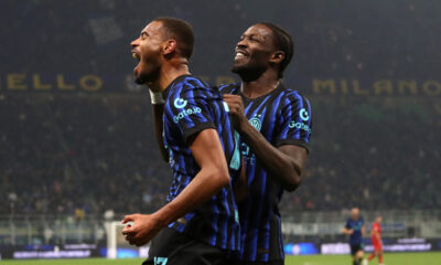 MILAN, ITALY - DECEMBER 03: Andy Diouf of FC Internazionale Milano celebrates scoring his team