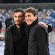 NAPLES, ITALY - DECEMBER 03: Fabio Pisacane, Head Coach of Cagliari, and Antonio Conte, Head Coach of SSC Napoli, pose for a photo prior to the Coppa Italia round of 16 match between SCC Napoli and Cagliari Calcio at Stadio Diego Armando Maradona on December 03, 2025 in Naples, Italy. (Photo by Francesco Pecoraro/Getty Images)