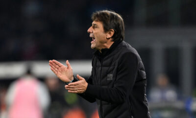 NAPLES, ITALY - DECEMBER 07: Antonio Conte, Head Coach of SSC Napoli, applauds during the Serie A match between SSC Napoli and Juventus FC at Stadio Diego Armando Maradona on December 07, 2025 in Naples, Italy. (Photo by Francesco Pecoraro/Getty Images)