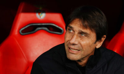 LISBON, PORTUGAL - DECEMBER 10: Antonio Conte, Head Coach of SSC Napoli, looks on from the dug out prior to the UEFA Champions League 2025/26 League Phase MD6 match between SL Benfica and SSC Napoli at on December 10, 2025 in Lisbon, Portugal. (Photo by Gualter Fatia/Getty Images)
