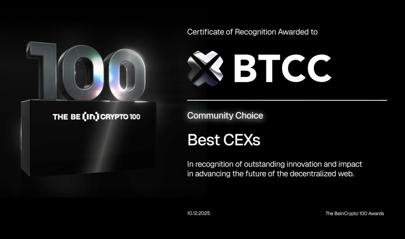 BTCC Exchange Wins Best Centralized Exchange (Community Choice) at BeInCrypto 100 Awards 2025