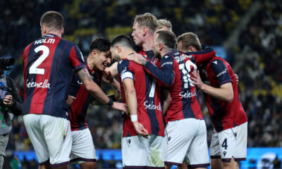 RIYADH, SAUDI ARABIA - DECEMBER 19: Riccardo Orsolini of Bologna FC celebrates with teammates after scoring his team