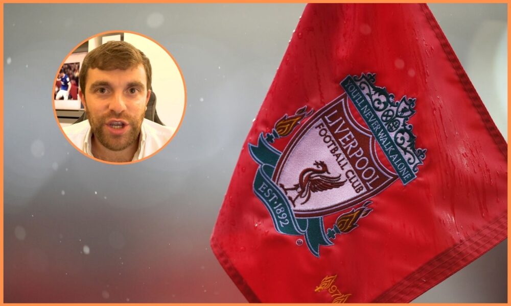 Liverpool FC logo on flag, and Fabrizio Romano