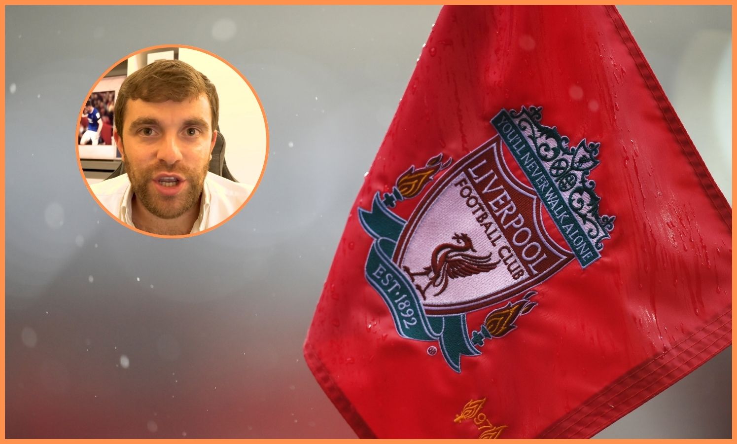Liverpool FC logo on flag, and Fabrizio Romano