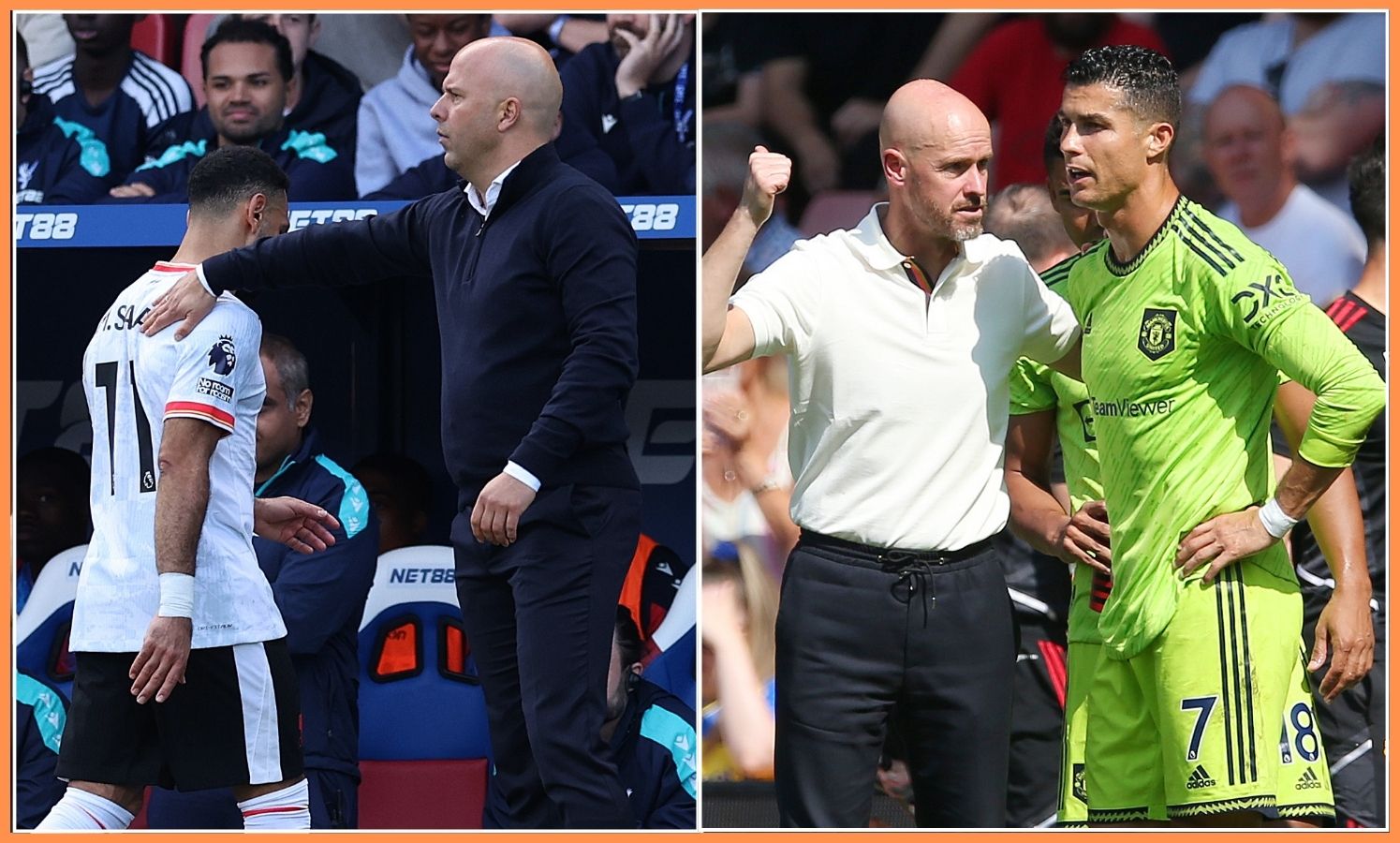 Mohamed Salah, Arne Slot, Erik ten Hag, and Cristiano Ronaldo