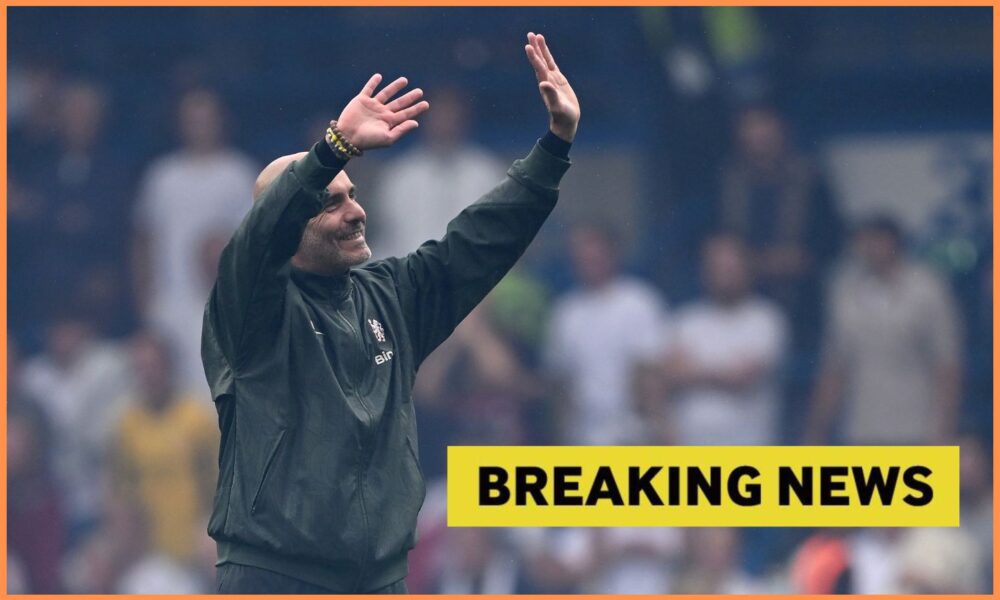 Chelsea manager Enzo Maresca waving to the fans at Stamford Bridge