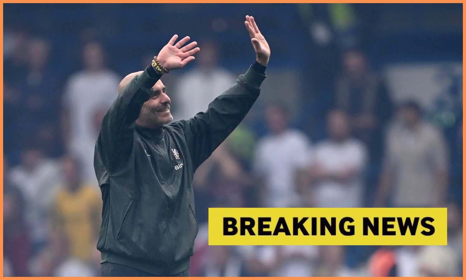 Chelsea manager Enzo Maresca waving to the fans at Stamford Bridge