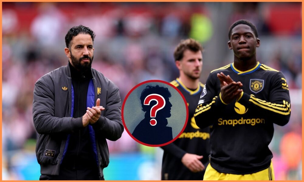 Ruben Amorim and Kobbie Mainoo acknowledge the Man United fans