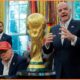 Donald Trump and Gianni Infantino with the World Cup trophy at the White House