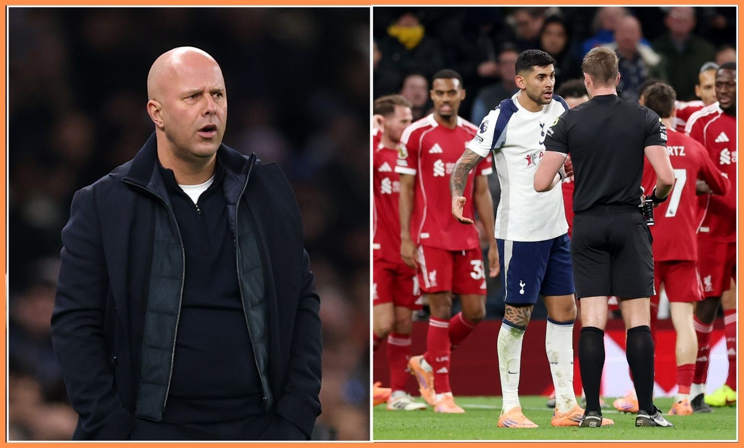 Arne Slot and Cristian Romero