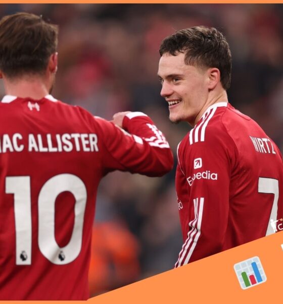 Alexis Mac Allister and Florian Wirtz celebrate in Liverpool