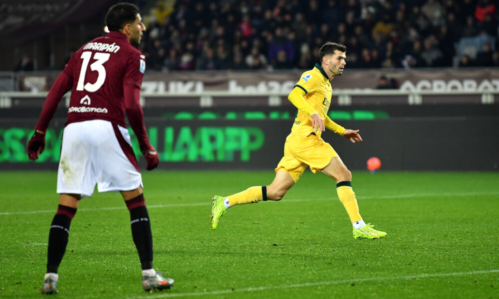 TURIN, ITALY - DECEMBER 08: Christian Pulisic of AC Milan celebrates scoring his team