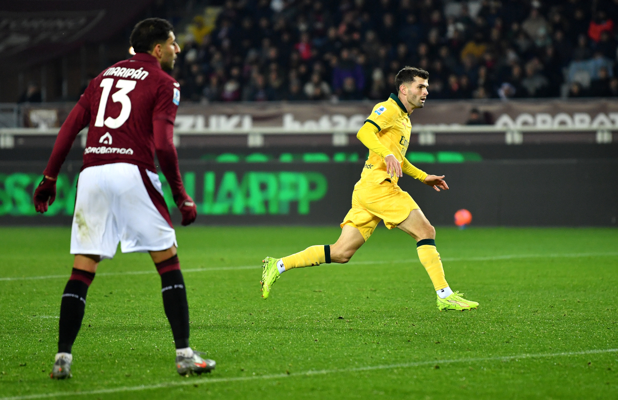 TURIN, ITALY - DECEMBER 08: Christian Pulisic of AC Milan celebrates scoring his team