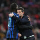 MADRID, SPAIN - NOVEMBER 26: Cristian Chivu, Head Coach of Internazionale, and Yann Aurel Bisseck of Internazionale embrace after the UEFA Champions League 2025/26 League Phase MD5 match between Atletico de Madrid and FC Internazionale Milano at Estadio Metropolitano on November 26, 2025 in Madrid, Spain. (Photo by David Ramos/Getty Images)