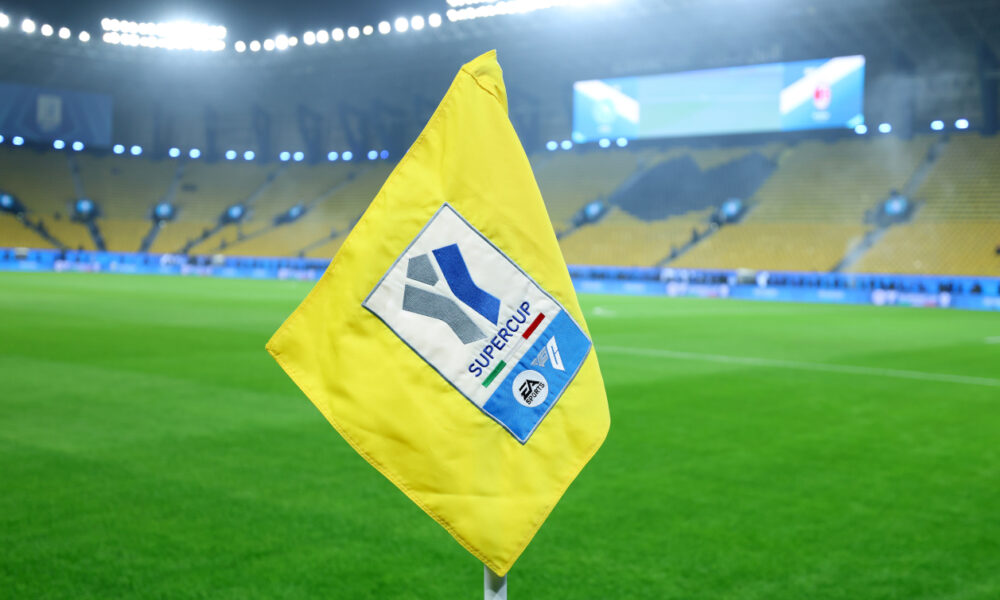 RIYADH, SAUDI ARABIA - DECEMBER 18: A detailed view of a corner flag on the inside of the stadium prior to the Supercoppa Italiana Semi-Final match between SSC Napoli and AC Milan at King Saud University Stadium on December 18, 2025 in Riyadh, Saudi Arabia. (Photo by Abdullah Ahmed/Getty Images)