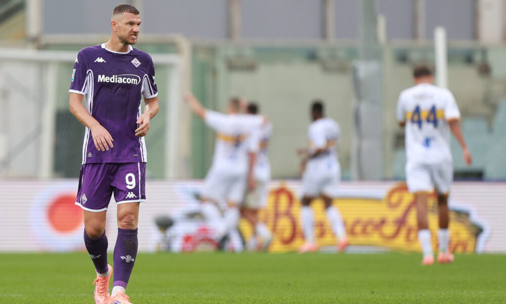 FLORENCE, ITALY - NOVEMBER 2: Edin Zdeko of ACF Fiorentina shows his dejection during the Serie A match between ACF Fiorentina and US Lecce at Artemio Franchi on November 2, 2025 in Florence, Italy. (Photo by Gabriele Maltinti/Getty Images)