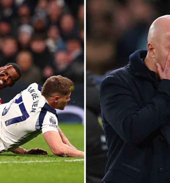 Split image of Alexander Isak in agony and Arne Slot