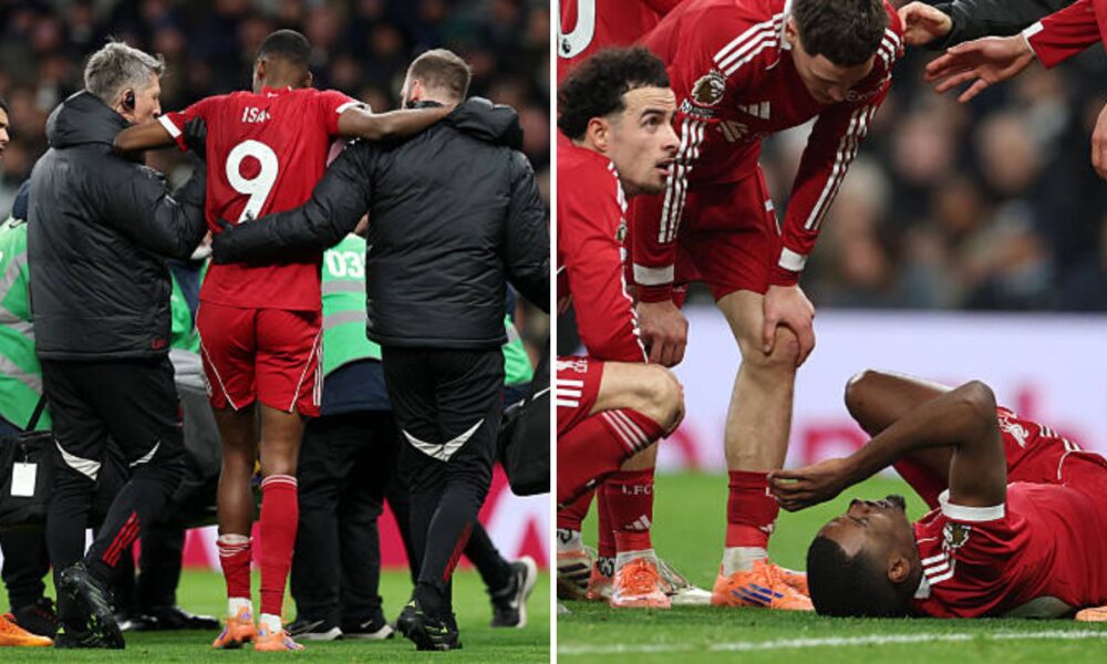 Alexander Isak hobbling off and Isak down injured