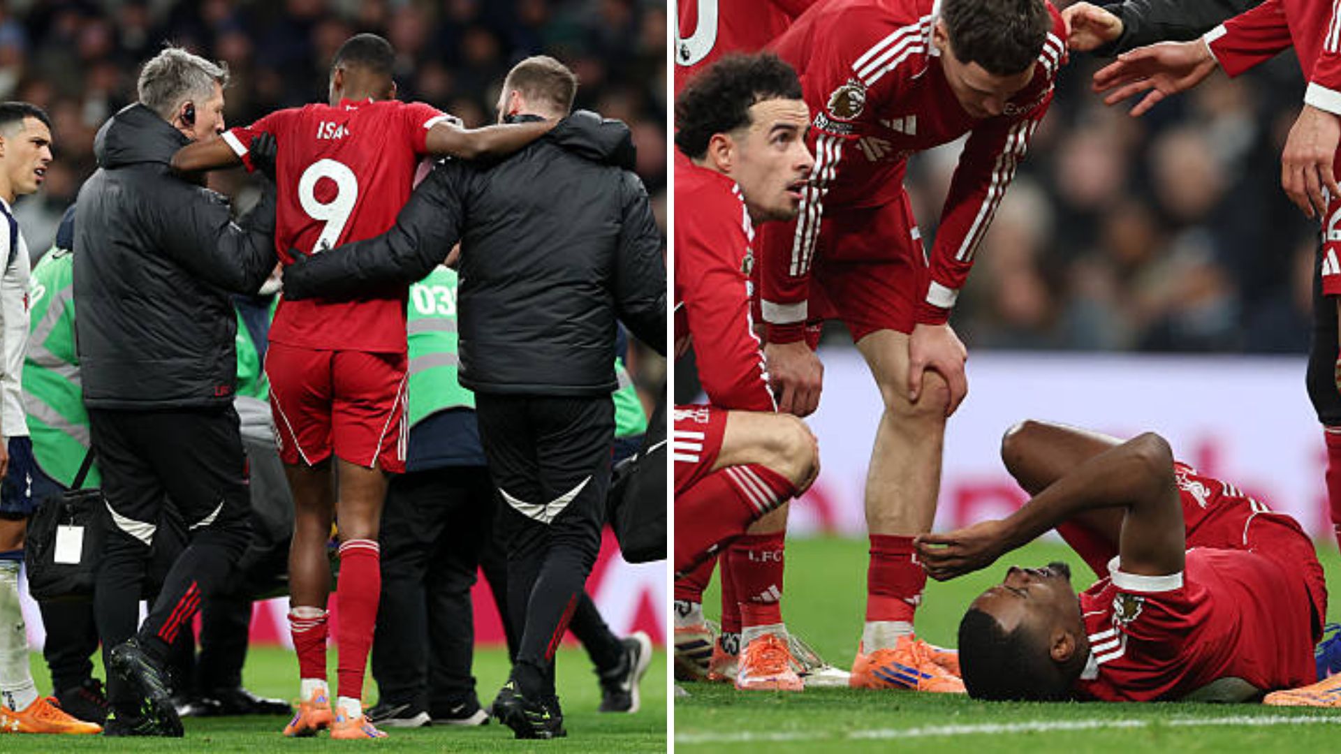 Alexander Isak hobbling off and Isak down injured