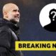 Pep Guardiola with overlay of breaking news and mystery player
