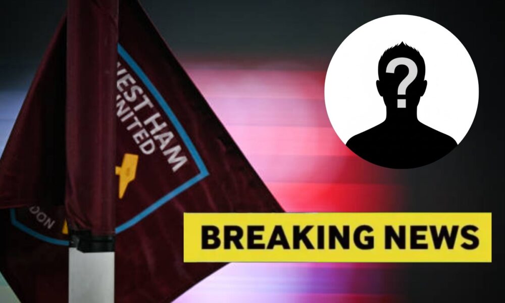 West Ham corner flag with breaking news overlay and mystery person overlay