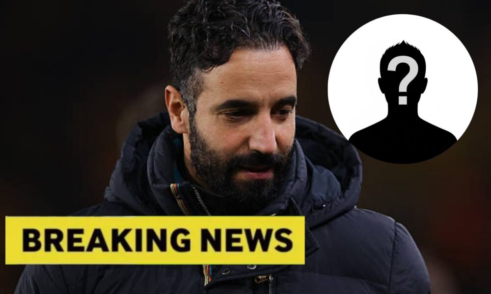 Ruben Amorim with overlay of mystery player and breaking news