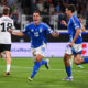 BERGAMO, ITALY - SEPTEMBER 05: Giacomo Raspadori of Italy celebrates with teammates after scoring his team