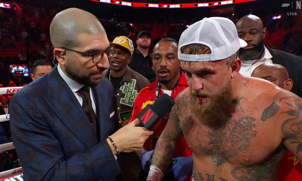 Jake Paul suffers horrific broken jaw as he spits blood after brutal Anthony Joshua knockout