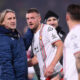 BOLOGNA, ITALY - DECEMBER 01: Davide Nicola, Head Coach of Cremonese, congratulates Jamie Vardy of Cremonese following the Serie A match between Bologna FC 1909 and US Cremonese at Renato Dall