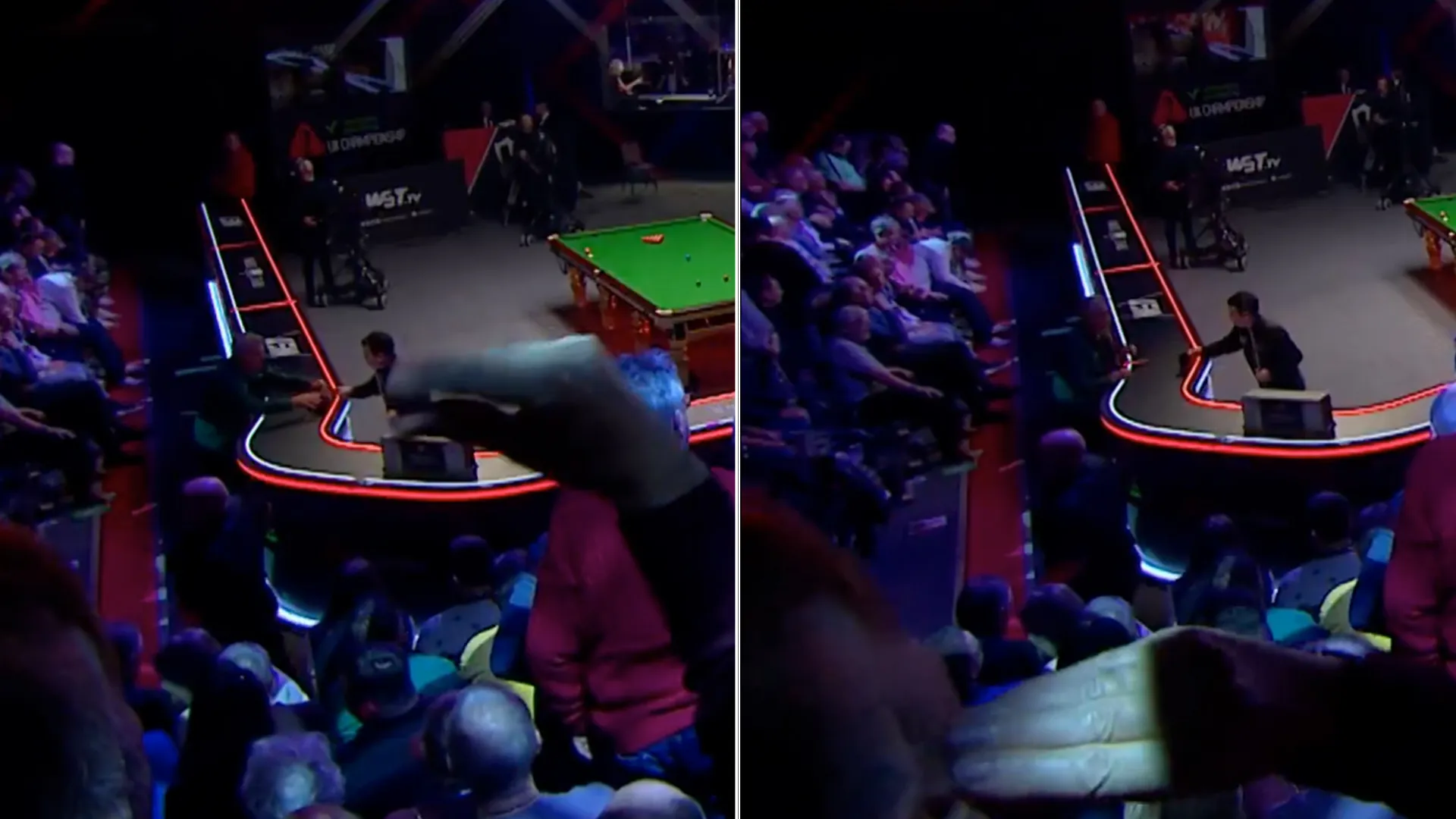 Baffling moment snooker fan 'attacked by his own hand' live on TNT Sports at UK Championship