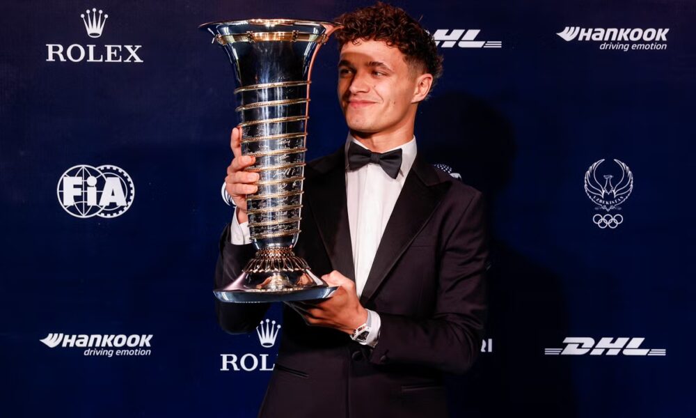 Lando Norris receives F1 world championship trophy at FIA gala in Uzbekistan