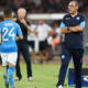 NAPLES, ITALY - AUGUST 16: Coach of Napoli Maurizio Sarri and player Lorenzo Insigne during the UEFA Champions League Qualifying Play-Offs Round First Leg match between SSC Napoli and OGC Nice at Stadio San Paolo on August 16, 2017 in Naples, Italy. (Photo by Francesco Pecoraro/Getty Images)