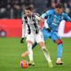 TURIN, ITALY - NOVEMBER 29: Manuel Locatelli of Juventus FC is challenged by Sebastiano Esposito of Cagliari Calcio during the Serie A match between Juventus FC and Cagliari Calcio at Allianz Stadium on November 29, 2025 in Turin, Italy. (Photo by Valerio Pennicino/Getty Images)