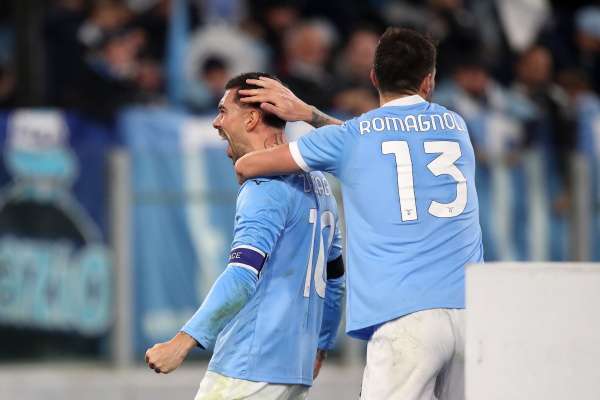 ROME, ITALY - DECEMBER 04: Mattia Zaccagni of Lazio celebrates scoring his team