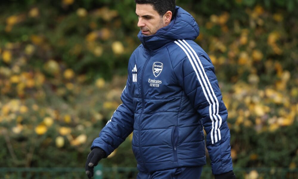 Mikel Arteta during an Arsenal training session