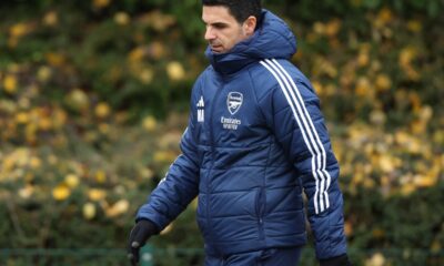 Mikel Arteta during an Arsenal training session