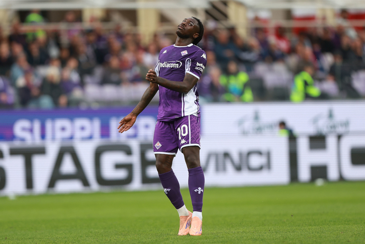 FLORENCE, ITALY - NOVEMBER 2: Moise Kean of ACF Fiorentina reacts during the Serie A match between ACF Fiorentina and US Lecce at Artemio Franchi on November 2, 2025 in Florence, Italy. (Photo by Gabriele Maltinti/Getty Images)