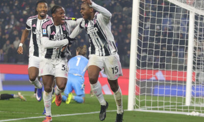 PISA, ITALY - DECEMBER 27: Pierre Kalulu of Juventus FC celebrates after scoring a goal during the Serie A match between Pisa SC and Juventus FC at Arena Garibaldi on December 27, 2025 in Pisa, Italy. (Photo by Gabriele Maltinti/Getty Images)