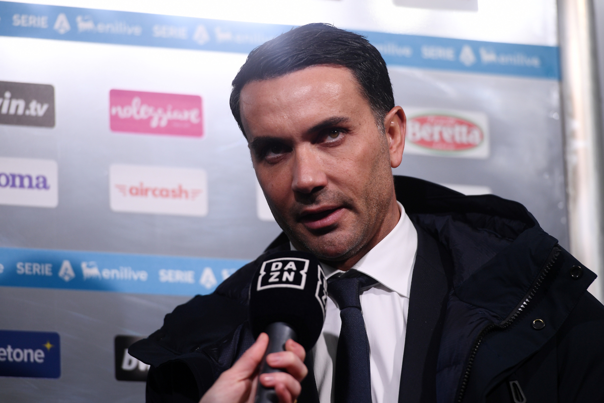 VERONA, ITALY - DECEMBER 06: Raffaele Palladino, Head Coach of Atalanta, speaks during an interview prior to the Serie A match between Hellas Verona FC and Atalanta BC at Stadio Marcantonio Bentegodi on December 06, 2025 in Verona, Italy. (Photo by Alessandro Sabattini/Getty Images)