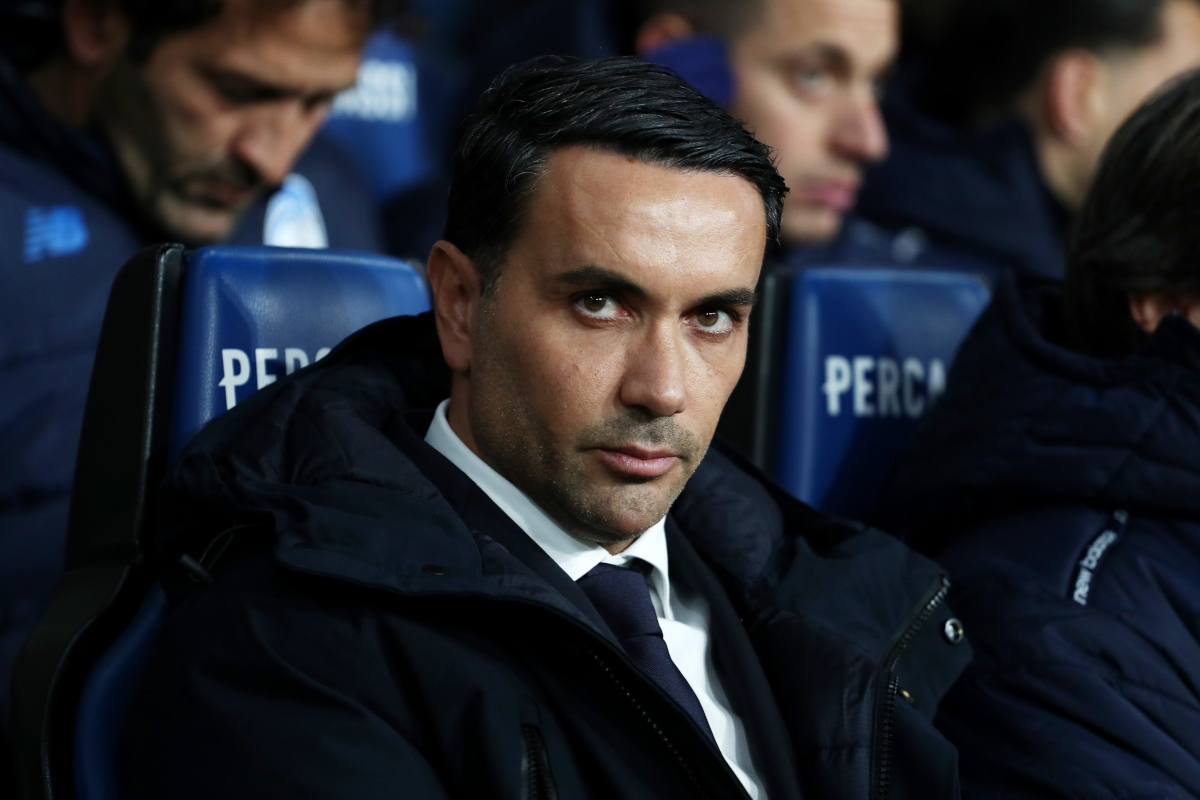 BERGAMO, ITALY - DECEMBER 13: Raffaele Palladino, Head Coach of Atalanta, looks on prior to the Serie A match between Atalanta BC and Cagliari Calcio at Gewiss Stadium on December 13, 2025 in Bergamo, Italy. (Photo by Marco Luzzani/Getty Images)