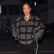 Rihanna Steps Out at Giorgio Baldi in a Checked Gray Miu Miu Jacket, Balenciaga Skirt, and Amina Muaddi Snake Boots