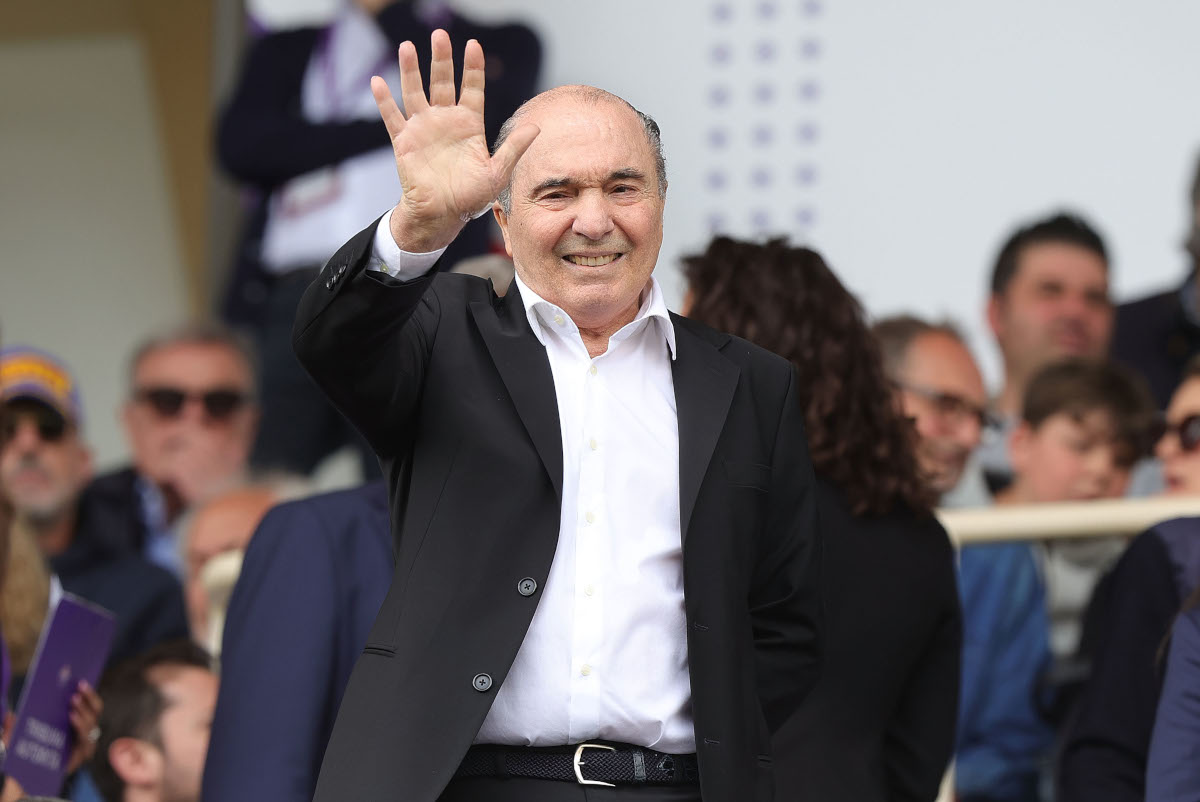FLORENCE, ITALY - APRIL 27: Rocco Commisso president of ACF Fiorentina reacts during the Serie A match between Fiorentina and Empoli at Stadio Artemio Franchi on April 27, 2025 in Florence, Italy. (Photo by Gabriele Maltinti/Getty Images)