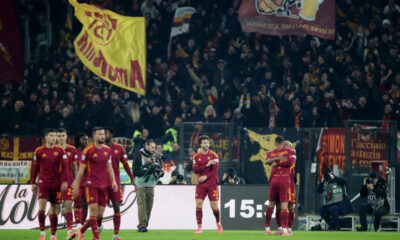 ROME, ITALY - DECEMBER 15: Wesley of AS Roma celebrates with teammate Lorenzo Pellegrini after scoring his team