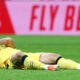 MILAN, ITALY - OCTOBER 19: Santiago Gimenez of AC Milan lies on the field during the Serie A match between AC Milan and ACF Fiorentina at Giuseppe Meazza Stadium on October 19, 2025 in Milan, Italy. (Photo by Marco Luzzani/Getty Images)