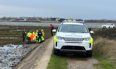 Dramatic rescue as man falls down wall onto shore at Farlington Marshes amid traffic chaos