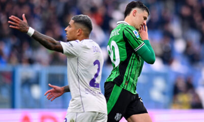 SASSUOLO, ITALY - DECEMBER 06: Tarik Muharemovic of US Sassuolo Calcio celebrates scoring his team