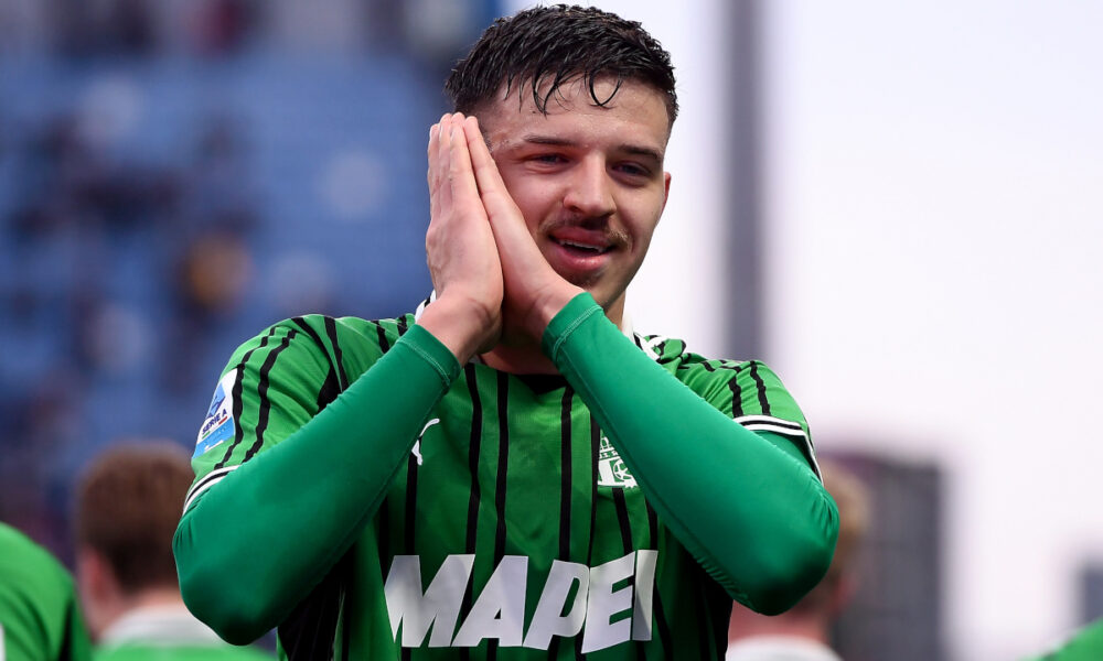 SASSUOLO, ITALY - DECEMBER 06: Tarik Muharemovic of US Sassuolo Calcio celebrates scoring his team