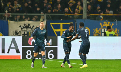 PARMA, ITALY - DECEMBER 13: Tijjani Noslin of Lazio (C) celebrates scoring his team