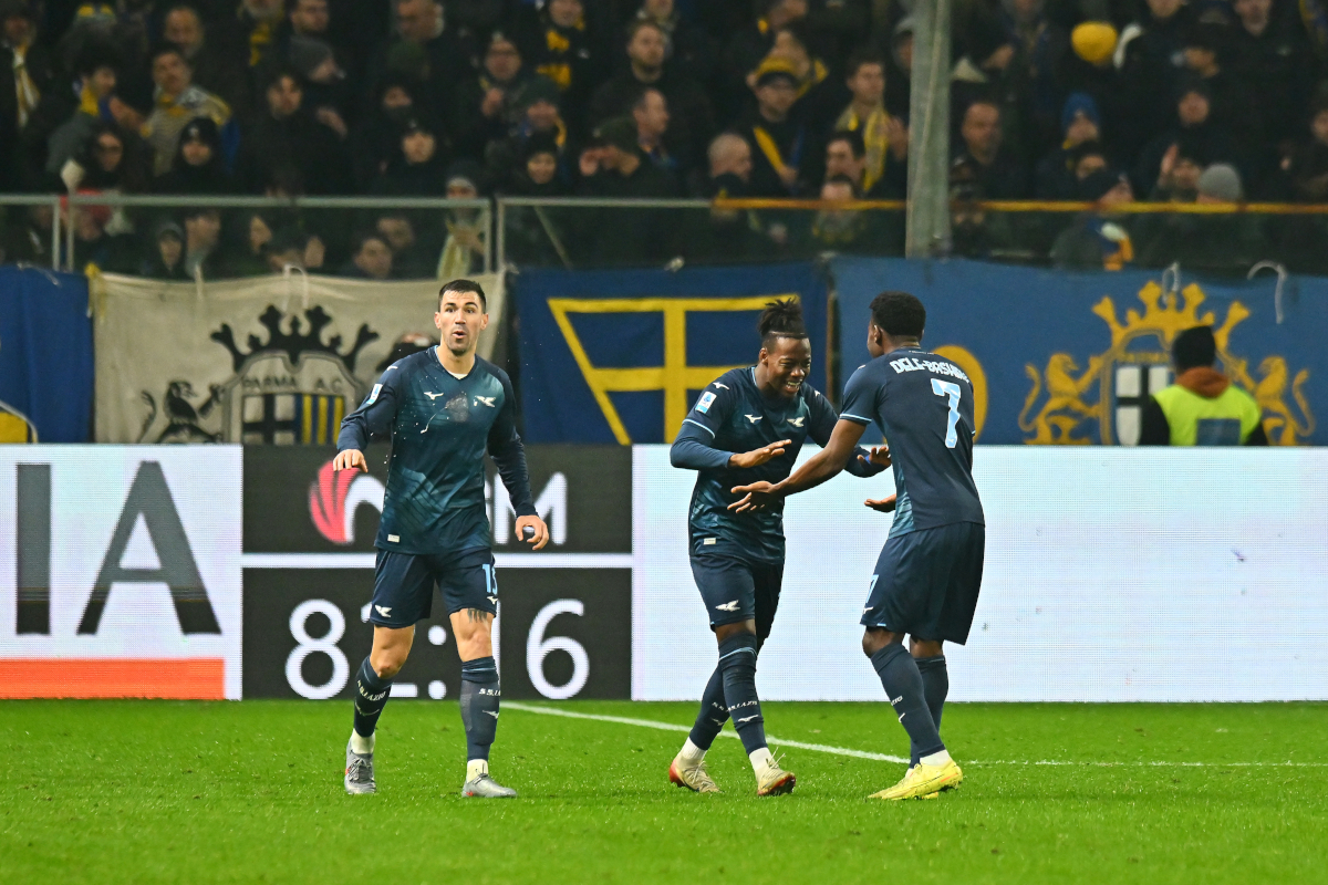 PARMA, ITALY - DECEMBER 13: Tijjani Noslin of Lazio (C) celebrates scoring his team
